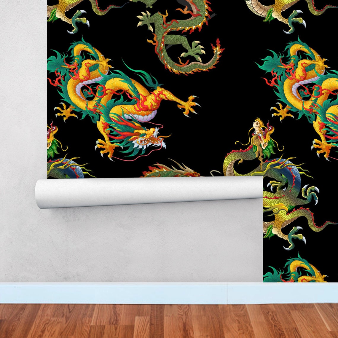 Dark Chinoiserie Wallpaper Dragon Wall Paper Peel and Stick - Etsy Israel