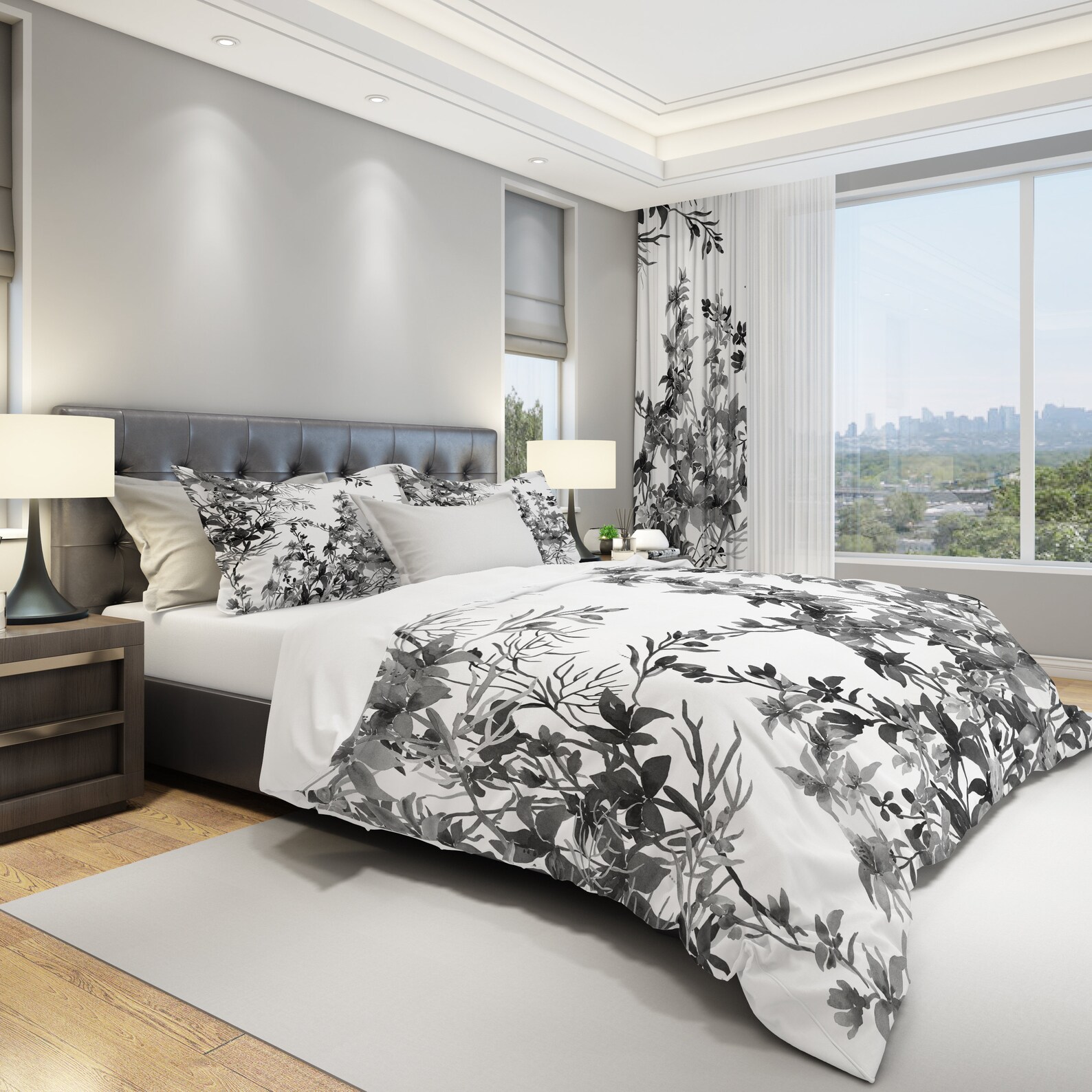 Comforter Set Queen King Twin Size White With Black Floral Etsy