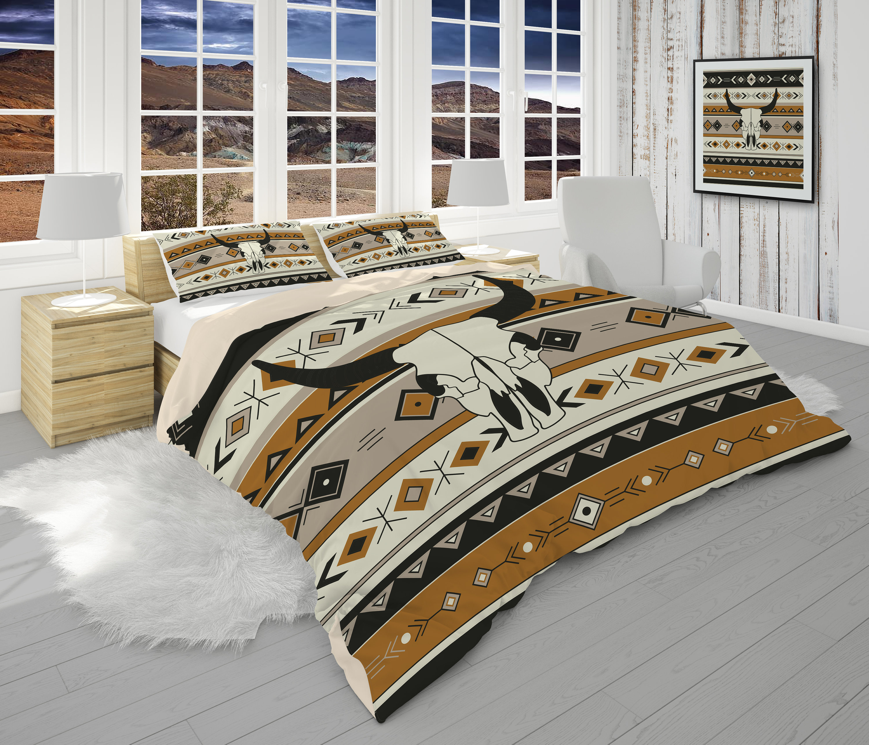 Erosebridal Bison Duvet Cover Set Queen Size - Western Wildlife Buffalo Print Bedding, 3 Pieces