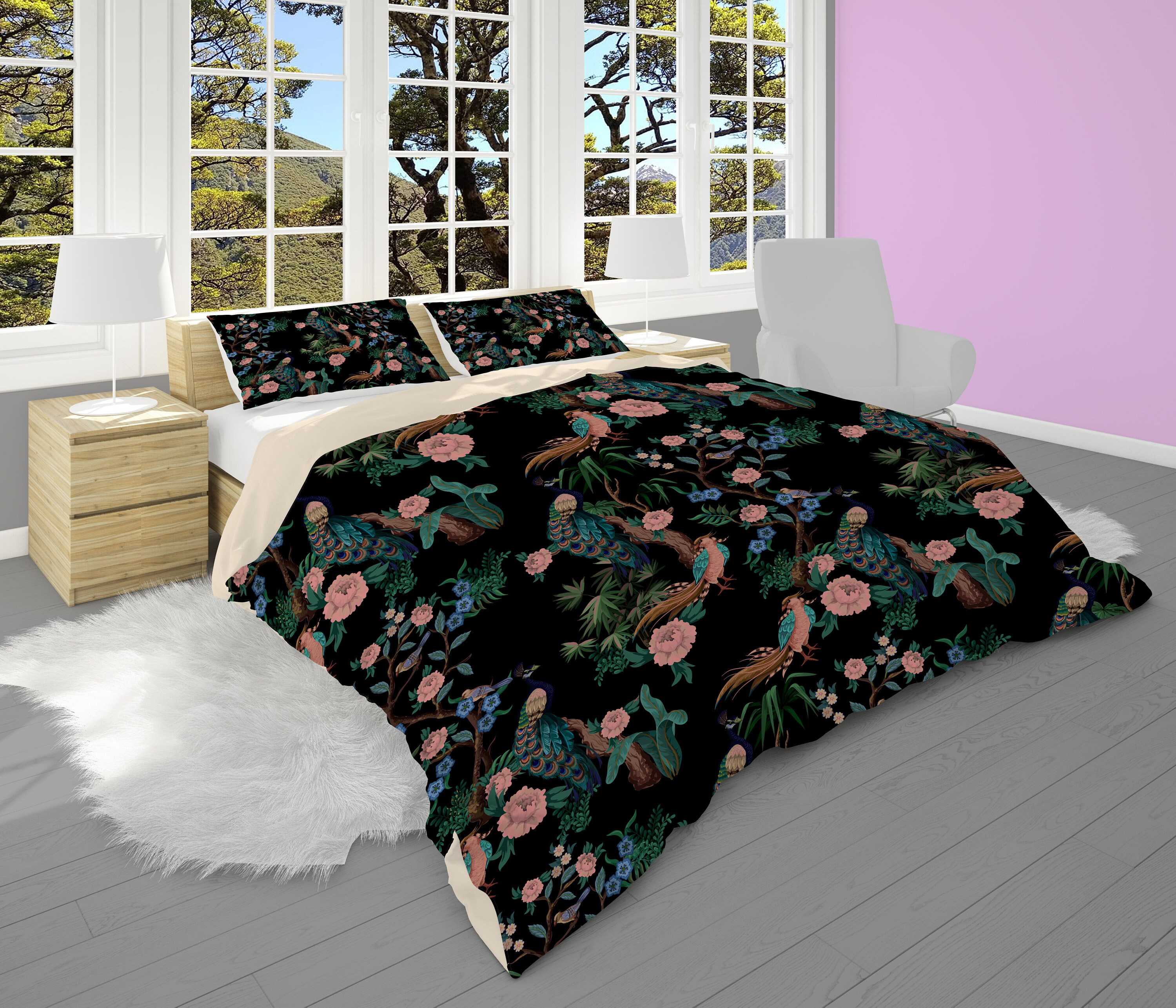 Peacock Birds Pillow Shams Comforter - Etsy