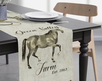 Horse Tablecloth, Farm Table Runner Custom, Personalized Farmhouse Décor, Horse Ranch Decor