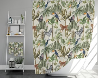 Jungle Animals Kids Shower Curtain, Cute Bathroom Decor