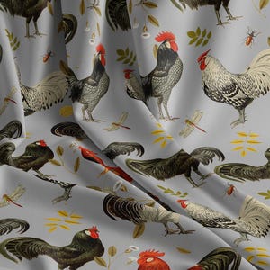 Chicken Fabric by the Yard, Farm Fabric, Cotton Fabric for Quilting and Sewing, Rooster Kitchen Decor