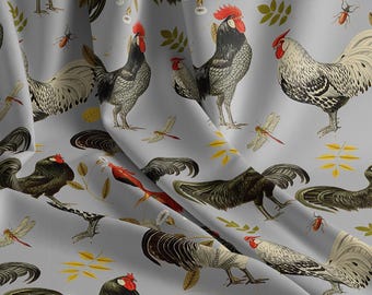 Chicken Fabric by the Yard, Farm Fabric, Cotton Fabric for Quilting and Sewing, Rooster Kitchen Decor