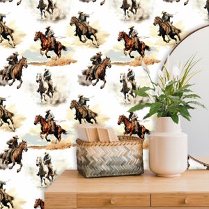 Western Cowboy Wallpaper, Wall Paper Peel and Stick, Southwestern Decor, Ranch Wall Decor