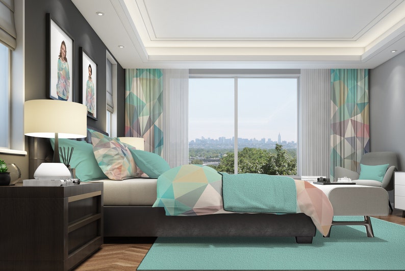 Geometric Comforter Turquoise Comforter Scandinavian Style Etsy