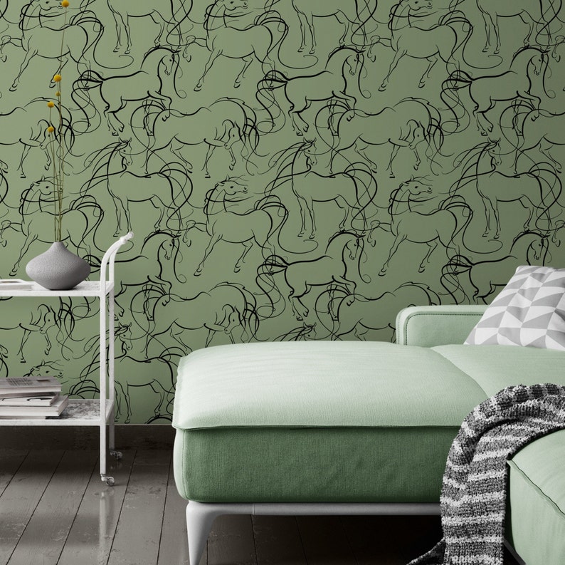 Sage Wallpaper Horse Wallpaper Peel and Stick Equine Wall - Etsy