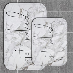 Obtener alfombra de baño desnuda, mate de ducha de mármol gris con letreros de baño, decoración minimalista del baño imagen 3
