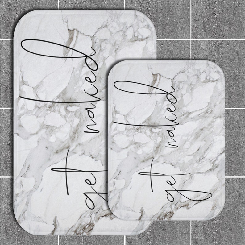 Obtener alfombra de baño desnuda, mate de ducha de mármol gris con letreros de baño, decoración minimalista del baño imagen 3