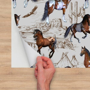 Horse Wallpaper Peel and Stick, Southwestern Wall Decor, Mustang Wall