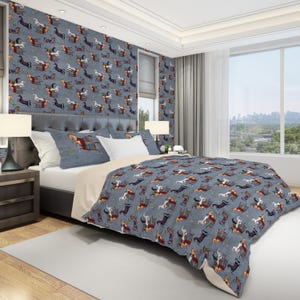 Horse Duvet Cover and Pillow Shams Set, Equestrian Bedding in Blue, Bedroom Decor Aesthetic Cozy