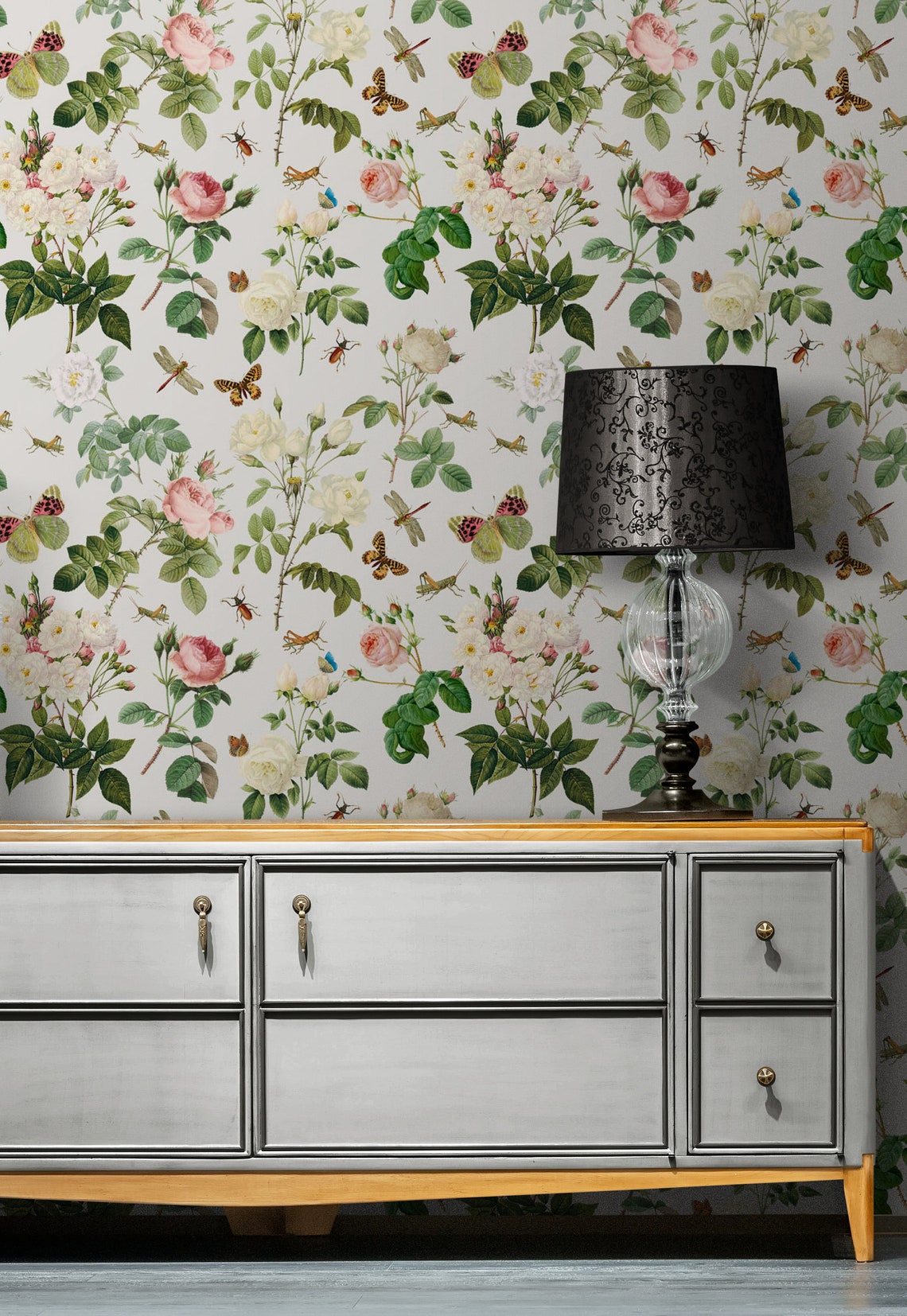 French Country Wallpaper Off-white Peel & Stick Decal Pink | Etsy