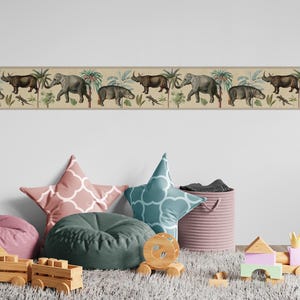 Safari Wallpaper, Wall Border Peel and Stick, Jungle Animals Decor for Kids&#39; Room