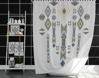 Grey Shower Curtain, Western Bathroom Accessories, Boho Shower Curtain, Southwestern Bathroom Décor