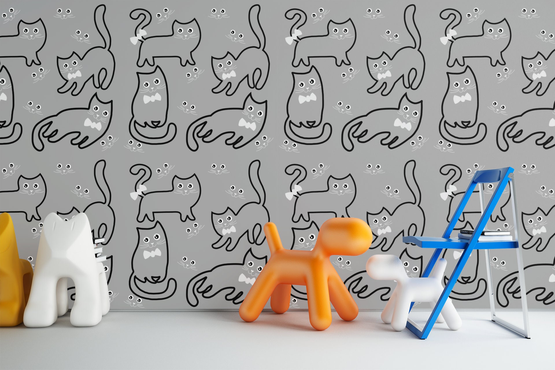 Selfadhesive Wallpaper with Funny Cats Peel & Stick Wall Etsy