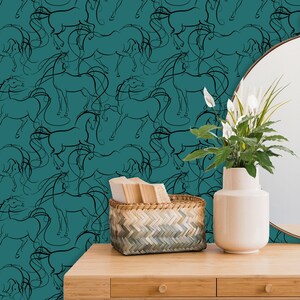 Horse Wallpaper, Southwest Wall Paper, Ranch Decor, Teal Wallpaper, Farmhouse Wall Paper, Equine Décor