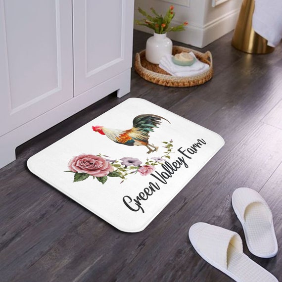 Personalized Bath Mat Farmhouse Bath Rug With Cock Farm Name Etsy
