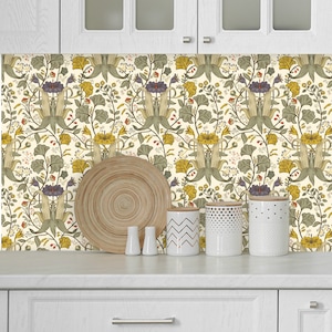 Art Nouveau Wallpaper, Beige Wall Paper, Art Deco Wallpaper, Floral Wall Decor, Retro Wallpaper Peel Stick
