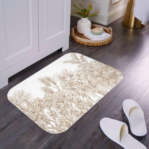 Beige Bath Mat with Palm, Tropical Bath Mat, Neutral Bathroom Decor, Non-Slip Bathroom Rug