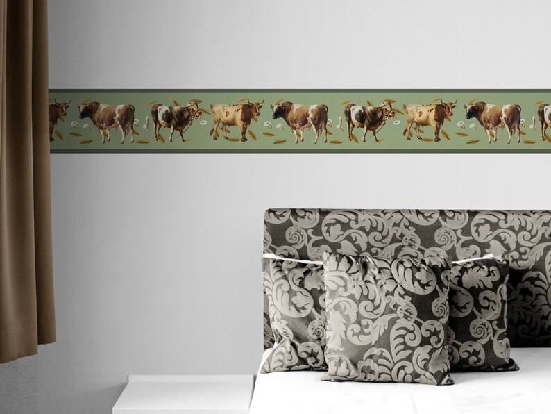 Farm Wallpaper Border With Cow Farmhouse Decor Green Wall Etsy