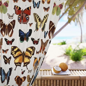 Curtain Butterfly, Botanical Curtain Panel for Window, Sheer Curtains with Patterns, Blackout Curtain for Bedroom, Living Room, Kitchen