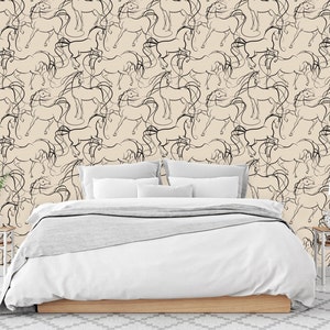 Farm Wallpaper, Horse Wallpaper, Equine Wall Decor, Ranch Décor, Beige