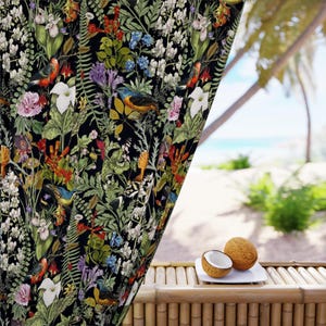 Dark Botanical Curtains, Window Panels, Sheer or Blackout, Floral Decor for Bedroom, Kitchen, Living Room