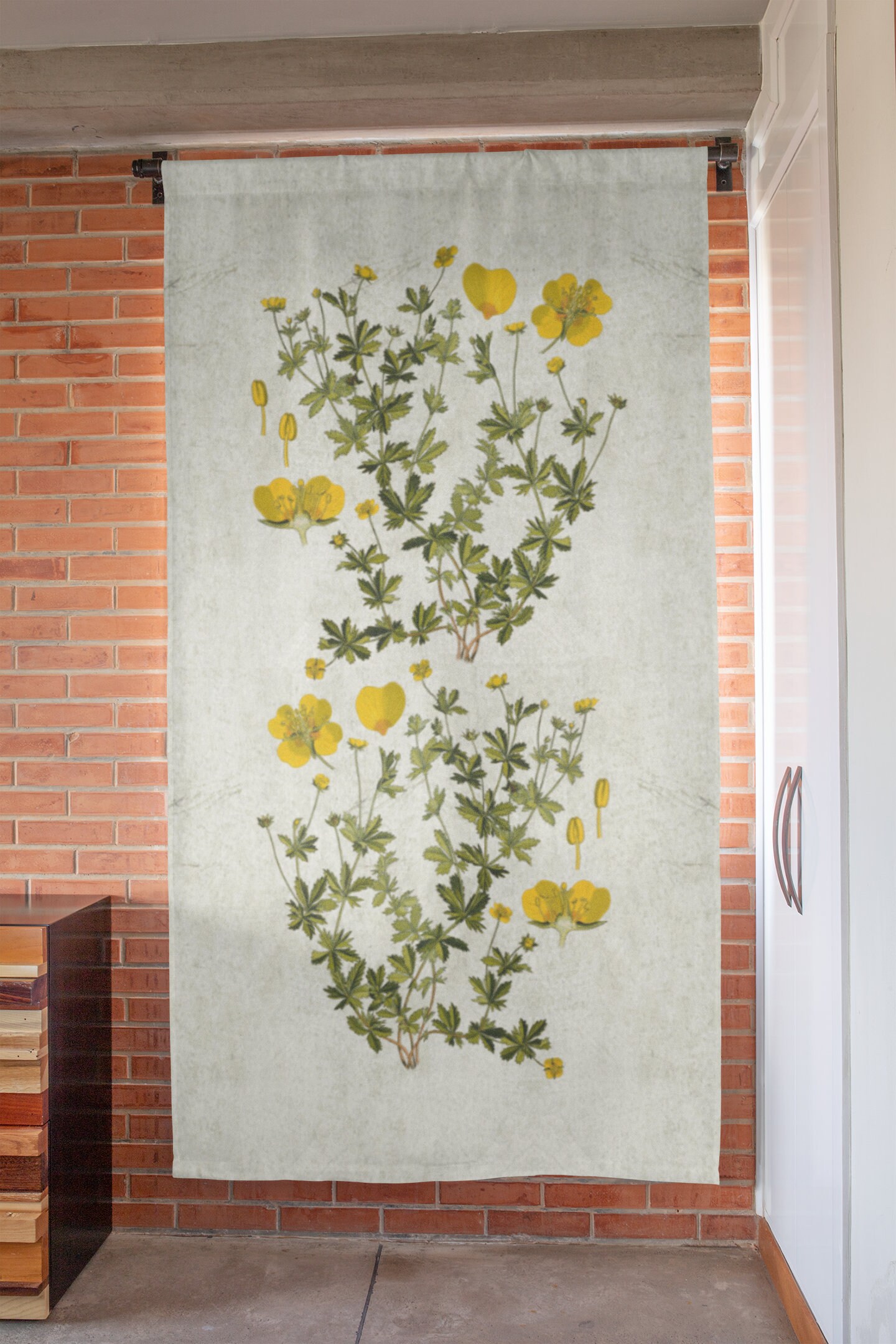 Botanical Curtain Panel Flowers Window Curtain Sheer Etsy
