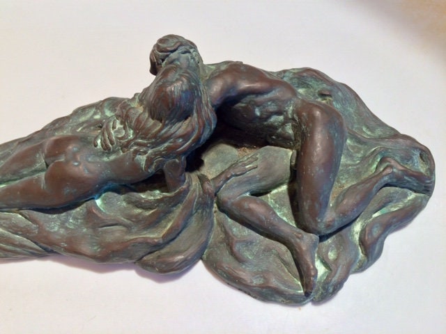 statue Nue en Bronze, Rare French Lovers Sculpture Des Années 1940, Signée.