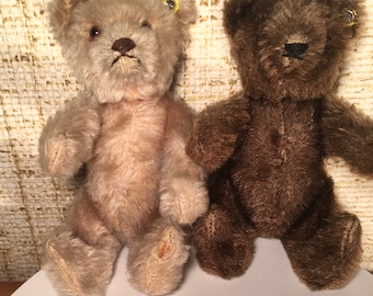 Mohair Steiff Exselsior Stuffed Teddy Bears 1950s, 6” Original Bears, Ear Studs