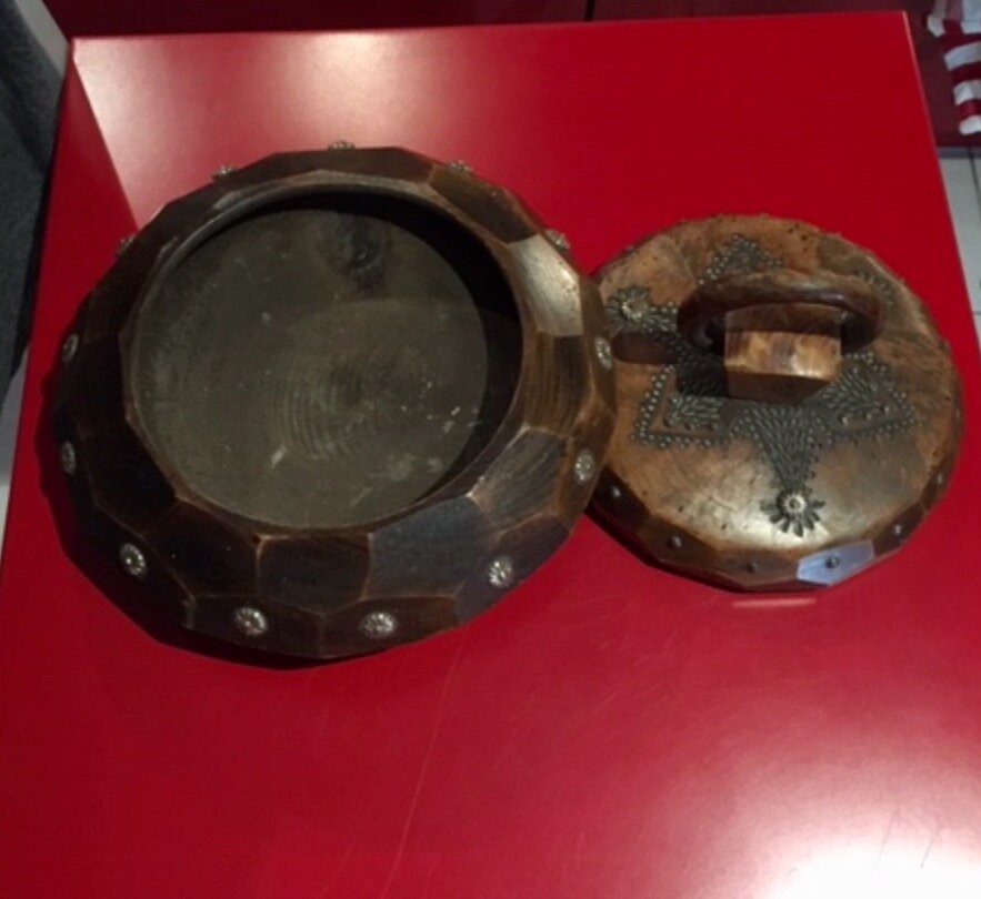 Boîte en Bois de Fantaisie Faite à La Main France, Grands Goujons Métal Sylver.1940S