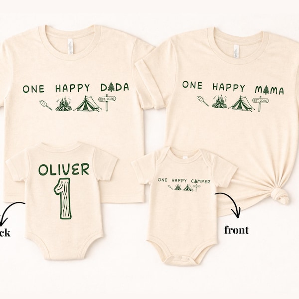 One Happy Camper Family Shirts, Camping First Birthday Tee Set, Camp Crew Shirt