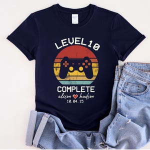 10th Wedding Anniversary Gift for Husband Wife, 10th Anniversary Gift for Husband, Retro Video Game Shirt, Personalization Level 10 Complete
