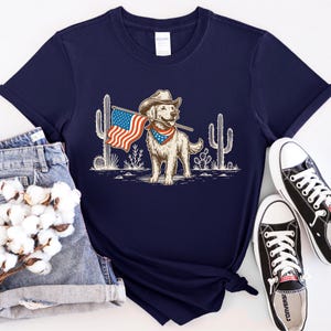 Patriotic Dog Shirt, Cowboy Dog Shirt USA Tee, 4th of July Shirt for Americans, American Flag Dog T-Shirt Gift,4th of July Shirt