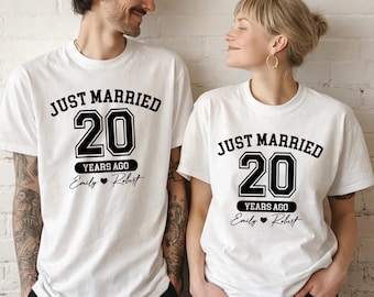 Camisetas de aniversario para parejas, camiseta del 20 aniversario, camiseta de "Recién casados hace años"