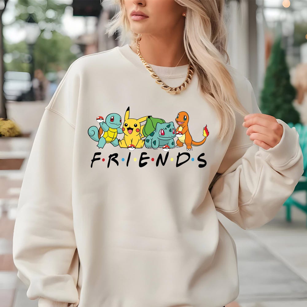 Pokemon Sweatshirt ,Frıends Pokemon Sweatshirt , Family Pokemon Sweatshirt, Pikachu , Retro Cartoon, 90S Sweatshirt , Friends Sweatshirt Unique Fashion