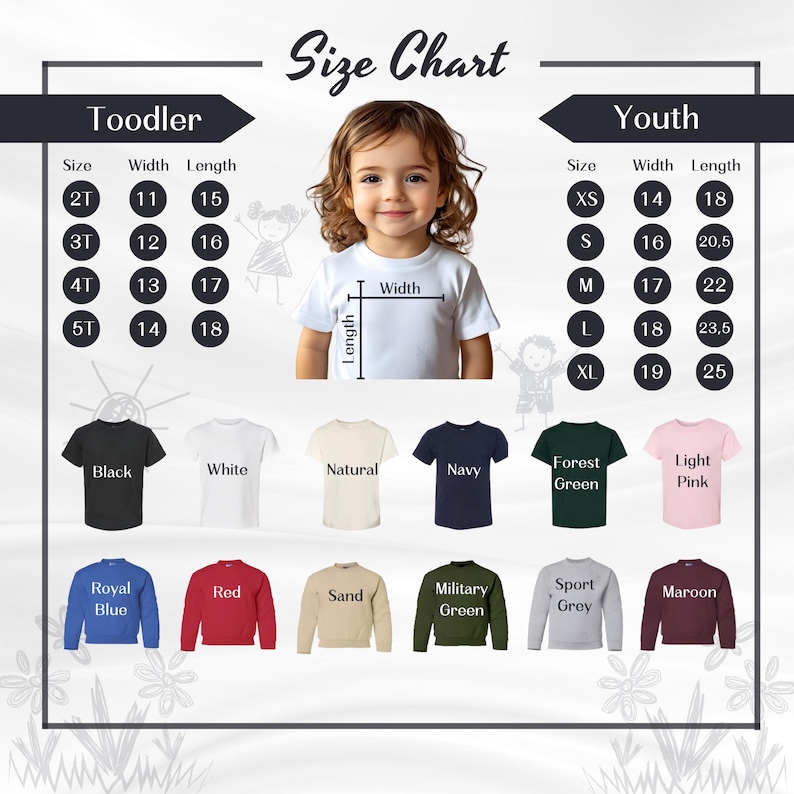a child's size chart for a t - shirt