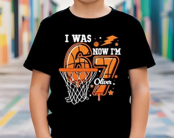 I Was 6 Now I’m 7 Shirt, Basketball Birthday Shirt for Boys, 7th Birthday Boy Gift, Custom Sports Birthday Tee