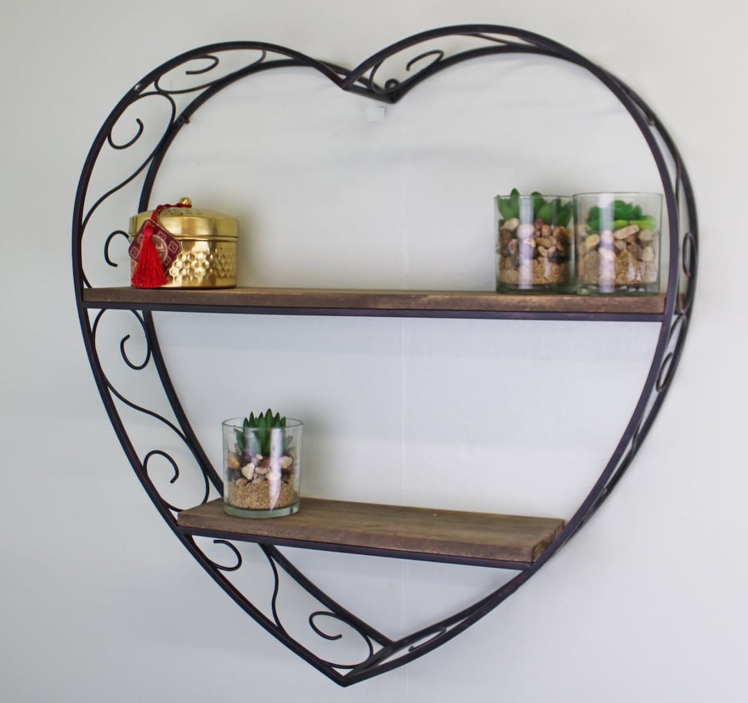 Scroll Design Heart Shaped Metal & Wood Shelf Unit Rustic Etsy UK