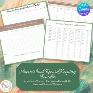 Homeschool Record Keeping Bundle | Attendance Tracker + Curriculum Pacing Guide | Editable Canva Template