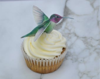 Edible 3D Anna's Hummingbirds Set of 6 Printed on Both Sides Cake Toppers