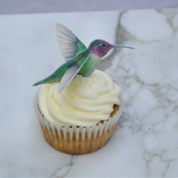 Edible 3D Anna's Hummingbirds Set of 6 Printed on Both Sides Cake Toppers