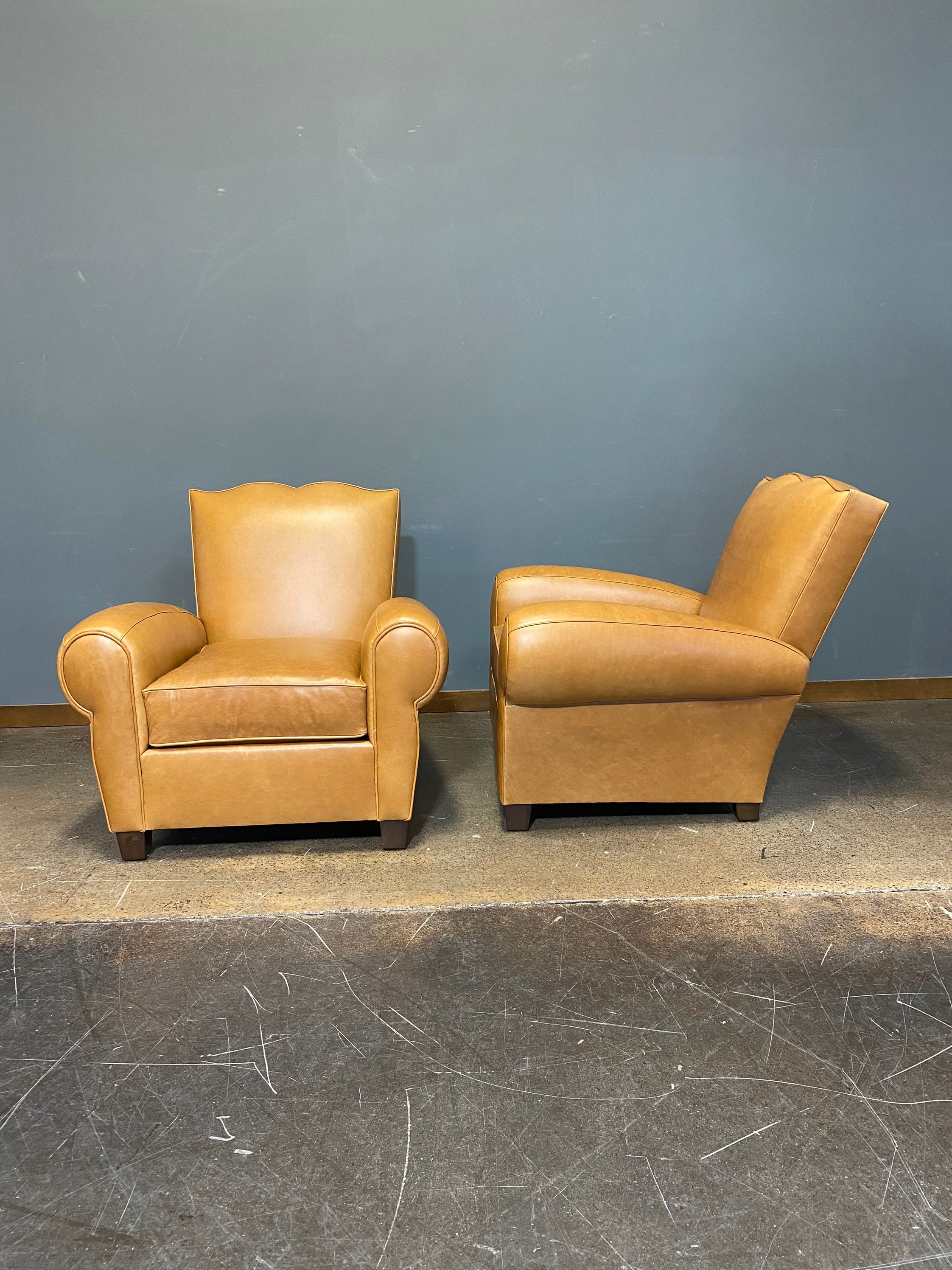 Pair of 1920 s Inspired Mustachio Back Club Chairs in Aniline
