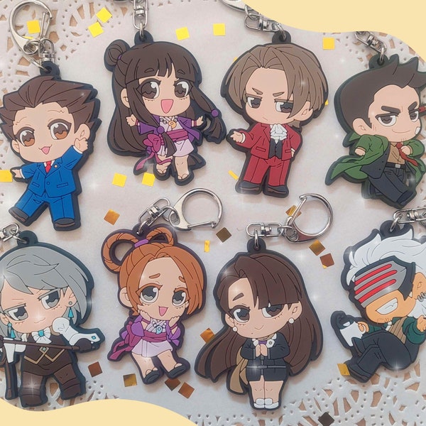 AA Phoenix Wright Trilogy - Rubber Keychains: Phoenix, Maya, Miles, Gumshoe, Franziska, Pearl, Mia, Godot