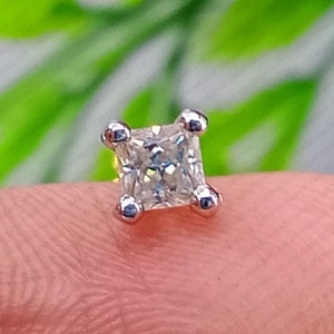 Princess Cut Natural Diamond Nose Pin, Moissanite Screw Back Stud Earring, Solid 14K Yellow Gold Nose Pin, Real Diamond Nose Pin