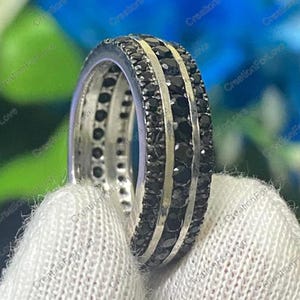 2CT Round Cut Black Lab Grown Diamond Eternity Band, In 14K Solid White Gold Black Diamond Ring, Urban Style Ring, Hip Hop Jewelry Band Ring