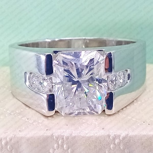 Radiant Cut 5.50ctw Moissanite Ring for Men, Sterling Silver Wedding Band