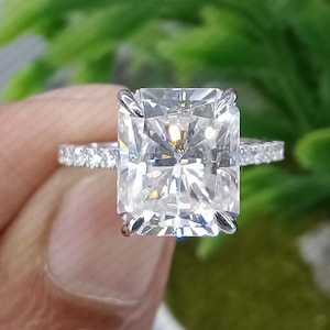 Radiant Moissanite Hidden Halo Ring: 14k Gold Wedding Ring