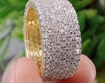 2.5CT Round VS1 Lab Grown Diamond Men&#39;s Band Ring, Lab Created Band, Full Eternity Anniversary Wedding Band Ring, 14K Solid Yellow Gold Band