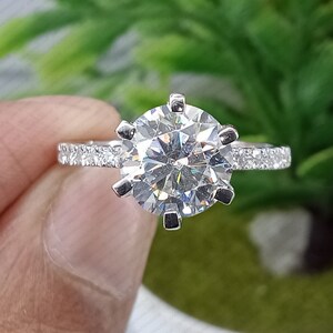 2.0ct Round Cut Moissanite Solitaire Engagement Ring: 925 Sterling Silver